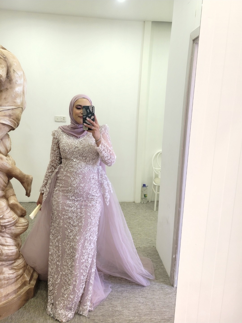 Embellished Modest Evening Gown with Train